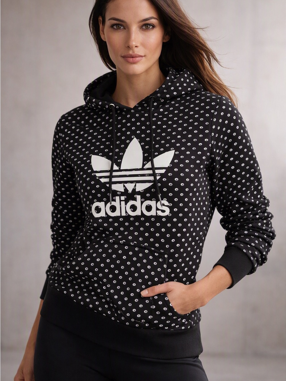 Adidas Originals Adi Trefoil Lips Allover Print Pullover Hoodie Women’s Sweater